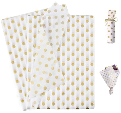 Jwssor Gold Polka Dots Tissue Paper,20sheets 20X14inch Gift Wrapping Paper for Gift Bags Wedding Birthday Baby Shower DIY Crafts