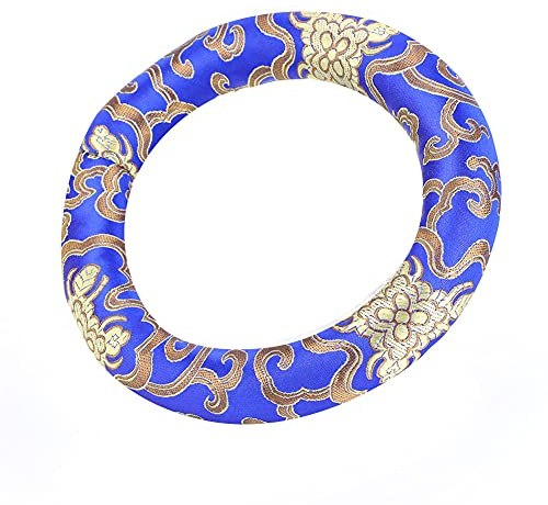 18cm Singing Bowl Cushion, Silk Brocade Round Meditation Singing Bowl Cushion Ring Pillow for Crystal Sound Bowls Meditation (Blue)