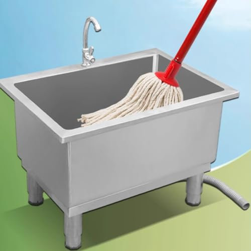 Fregadero para piso comercial, lavabo de servicio de trapeador de acero inoxidable con lavabo profundo, cubo para trapeador de tina de servicio, fregadero para lavandería,80x50x50cm