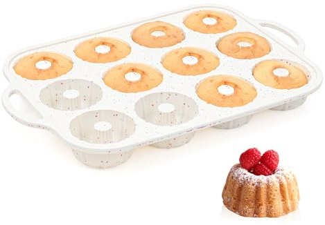 AOTASO 3 Inch Silicone Mini Fluted Tube Cake Pans with Metal Reinforced Frame, 12-Cavity Mini Flan Molds, Non-stick Silicone Baking Mold(1 Pc)