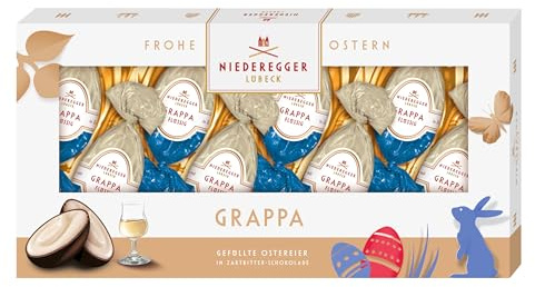 Niederegger | Pralinen Eier | Grappa | 1x 100g | Gefüllte Grappa-Eier, umhüllt von Zartbitter-Schokolade | Ostereier | Ostergeschenk