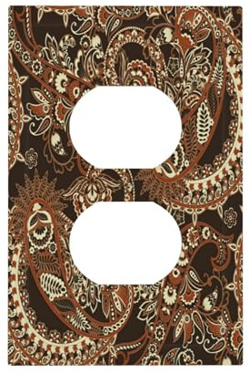 Nadoabtm Outlet Covers Brown Paisley Floral Boho Pattern 1 Gang Duplex Light Switch Cover Plate Decorative Switch Plate Covers Electrical Socket Cover for living Room Home Decor