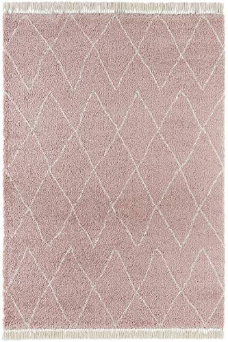 Mint Rugs Alfombra de Jade de Pelo Alto, Suave y esponjosa, de Pelo Largo, Shaggy Flokati Skandi con Flecos para habitación de los niños, Dormitorio, Cocina, Pasillo, Rosa, Crema, 80 x 150 cm