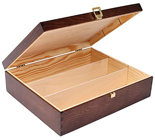 Creative DECO Marrón Caja Madera Vino Barnizada | 3 Botellas | 35x30x10cm | Tapa y Bisagra | Divisores Extraíbles | Regalo Decorar Decoupage Almacenamiento Decoración Manualidades