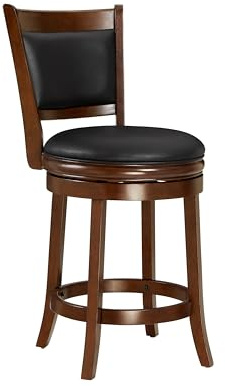 Ball & Cast Drehbarer Tresen Höhe Barhocker, Holzrahmen Küche Insel Hocker-Stuhl, 24in gepolsterte Barhocker mit Rückenlehne & Fußstütze, Cappuccino