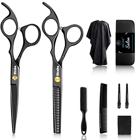 9-teiliges Haarscheren-Set, professionelles Haarschneidescheren-Set mit Schere, Effilierschere, Kamm, Umhang, Clips, schwarzes Friseurscheren-Set für Friseursalon, Zuhause