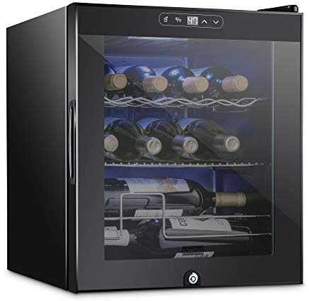 Schmecke 12 Bottle Compressor Wine Cooler Refrigerator w/Lock | Large Freestanding Wine Cellar | 41f-64f Digital Temperature Control Wine Fridge For Red, White, Champagne or Sparkling Wine - Black
