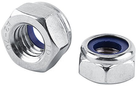 Contre-écrous, 20Pcs 100Pcs SS304 Écrou hexagonal en acier inoxydable M2 M2.5 M3 M4 M5 M6 M8 M10 M12 (en option) Écrous de blocage hexagonaux avec insert en nylon(M3 (100 pcs/pack))