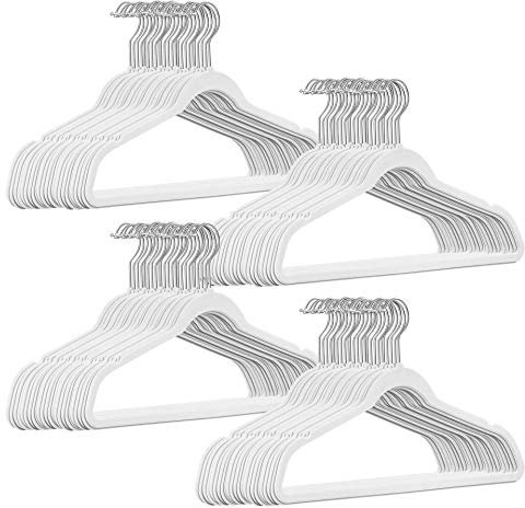 200 Stück hochwertige Samt Kleiderbügel in der Farbe Weiß mit Silber Haken/Anti-Rutsch/von StickandShine