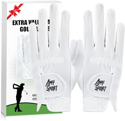 Amy Sport Golf Gloves Men Rain Grip 1 Pair (White, X/Large)