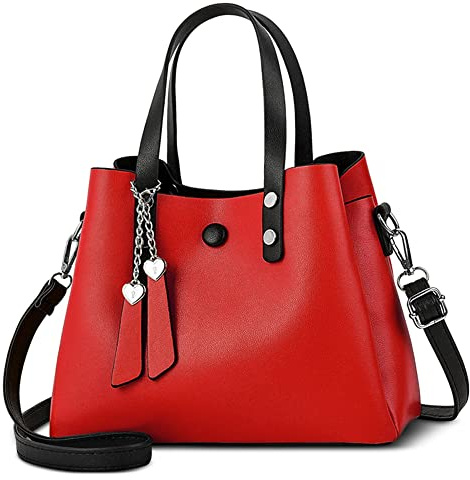 DORRISO Borsa Donna in PU Pelle, Borsa a Mano Elegante con Tracolla Regolabile e Rimovibile, Shopper Capiente per Lavoro, Shopping, Viaggio e Uso Quotidiano Rosso