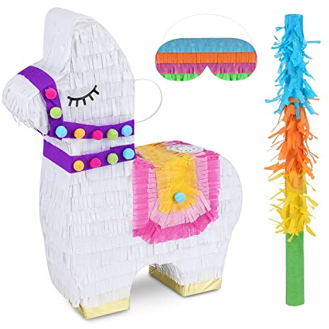 BIRCHIO Lama Pinata Set mit Augenbinde und Fledermaus (42 x 34.5 x 10cm), perfekt für Mädchen, Kinder, Geburtstag, Dekorationen