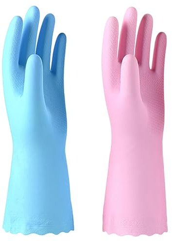 Alimat PluS Reusable Cleaning Gloves, Cotton Flock Liner, 2 Pairs, Medium | Latex Free Dishwashing Gloves, Waterproof Washing up Gloves For Laundry, Gardening