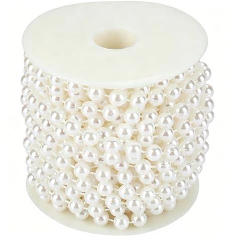 mumisuto Pearl Beads String Chain 10m/Roll, Artificial Pearls String Chain, Grinding Pearl Beads String DIY Wedding Decoration for Party Home Decoration 8mm (White)