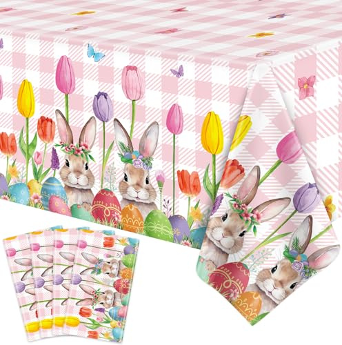 4-pack påskduk vår tulpaner buffel påskhare bordsduk engångs rektangel påsk bordsduk påskdekoration picknick vår påskfest tillbehör 130 x 213 cm