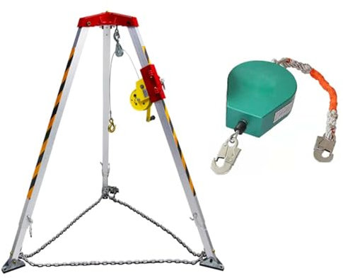 RDWQDGJG Kit treppiede per Salvataggio di Emergenza in Lega di Alluminio da 1200 libbre per spazi confinati, paranco Portatile per treppiede con Protezione anticaduta e verricello da 20 m/65 Piedi, s