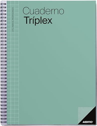 ADDITIO - Cuaderno Tríplex para el profesorado | Planificación mensual y semanal | Evaluación | Tutoría | Reuniones | Papel ecológico | Tamaño 22,5 x 31 cm | Español | Verde