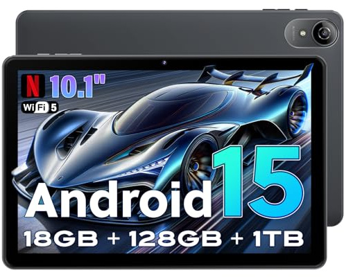 10 Inch Tablet, Android 15 Tablet with Octa-core Cortex, 18GB RAM 128GB ROM/1TB TF, Widevine L1, Gaming Tablet HD Display Touchscreen, Dual Speakers, 8MP+5MP, 5G WiFi, 6000mAh Bluetooth, Face Unlock