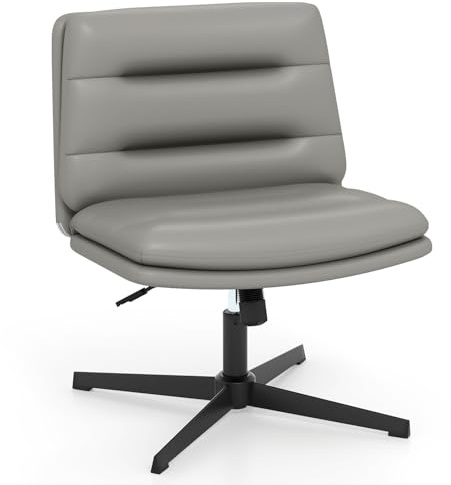 GIANTEX Chaise de Bureau sans Roulette, Large Siège 60 x 47 cm, Réglable en Hauteur, Dossier Rembourré, Fauteuil Bureau Pivotante à 360°, Charge 150 kg, Chaise Coiffeuse pour Salon, Chambre, Gris
