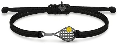 Shopsphère DISTRIBUTION Bracelet Tennis Black Serve | Bijoux Tennis Padel Raquette Collier Pendentif | Boucle D'oreille Cadeaux Sport pour Femme Homme Fille Garçon