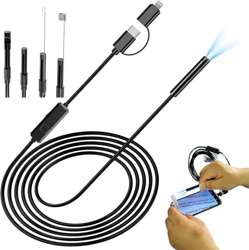 Endoscope Camera with Light, 5m Semi-Rigid Cable, 500W HD Borescope for iPhone and Android, Type-C and Lightning, IP67 Waterproof for Sink, Drain, Pipe and Cable Finding in Walls