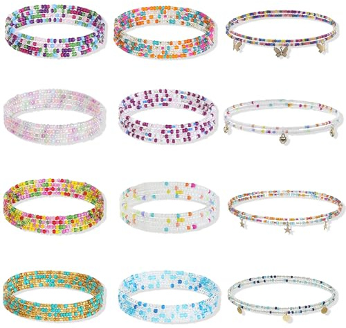 12 Piezas Perlas de Cintura Africanas, Elásticas Cintura Perlas de Vientre Mujer, Multicolor Waist Beads Bikini Playa Waist Chain Joyería Corporal para Mujer Verano