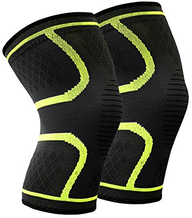 BESKEY Knee Support (Pair) Anti Slip Knee Brace Elastic Breathable Knee Compression Sleeve Help Joint Pain Relief for Arthritic Sufferer and Recovery from Injuries Fit for Sports (L, Green)