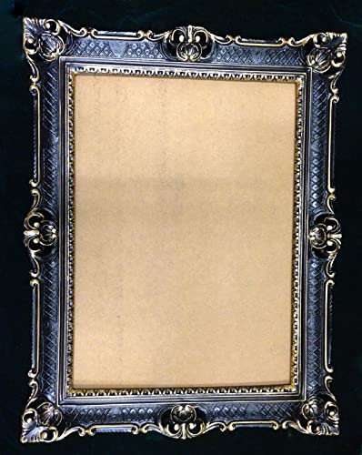 Cornice portafoto dorata, rettangolare, 90 x 70 cm, per foto a specchio, cornice barocca, 50 x 70 cm, cornice da appendere, 3057 (nero/oro)