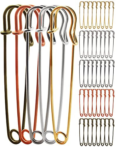 Anvin Grandes Épingles de sécurité 10cm Épingles de Serrure en Acier 40 Pcs épines de Couverture pour la lessive, Porte-clés, vêtements Jupes de Toile en Cuir (Noir Or Argent Bronze et Rose Gold)