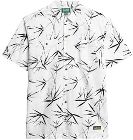 Superdry Herren Kurzärmeliges Strandhemd Optik Bambus XXL