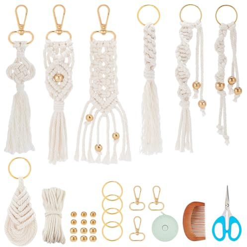 INFUNLY 7 set macramè braccialetto portachiavi macramè kit Twist Macrame borsa nappa portachiavi oro istruzioni incluse per principianti