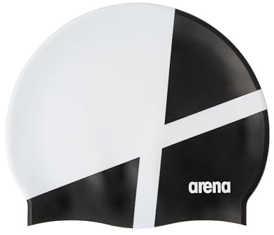 Arena Icons Team Stripe Bonnet de Bain Unisexe en Silicone pour Homme et Femme Entraînement intensif Course Confortable Antidérapant Bonnet de Natation pour Cheveux Longs Diamant/Blanc/Noir