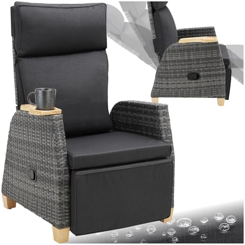 TecTake® Sillón de Ratán con Cojín, Estructura de Aluminio, Funda Repelente al Agua, Silla Reclinable, Silla Ratan, Sofa Exterior, Mueble Jardin Exterior, Sillas Terraza, Sofa Jardin - Gris