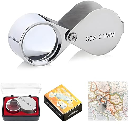 Lupa de joyería, lupa plegable de metal 30X, lupa de bolsillo, lupa pequeña de alta claridad y peso ligero, lupa de relojero, gafas de aumento para trabajo cercano, joyas, antigüedades, monedas
