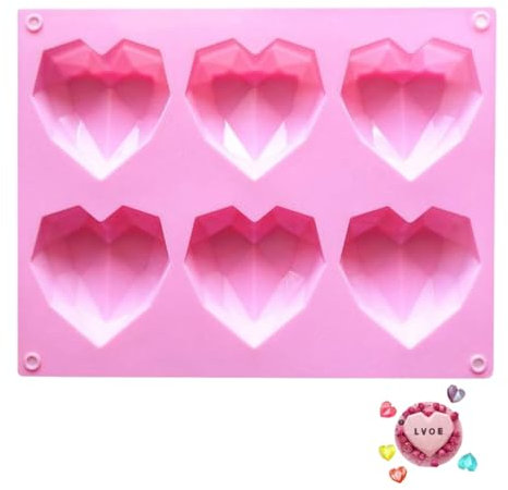 moldes silicona con forma de corazón, moldes reposteria para tartas, mousses, y postres en forma de corazón con diamantes 3D, molde bizcocho horno