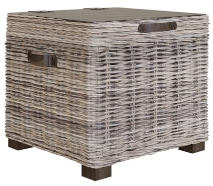 FWStyle Handmade Kubu Rattan Storage Side Table with Lift Up Lid Wicker End Table 60cm