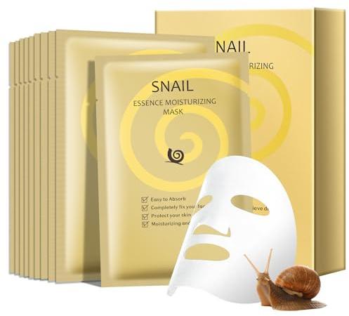 AOPEIBOTO Snail Mucin Sheet Mask(10 Sheets) with Snail Mucin Serum, Collagen Face Mask for All Skin Deep Hydrating, Relieve Dryness