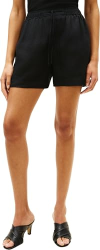 Tommy Hilfiger Ess Linen WW0WW49637 Short à Enfiler pour Femme, Noir, Taille XL