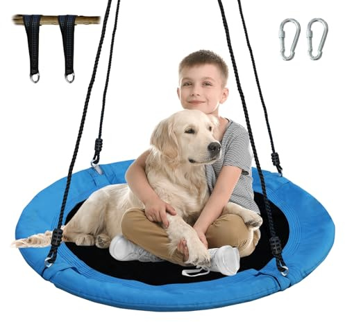 40 Inch Saucer Tree Swing for Kids & Adults – Large Round Disc Swing, 700 lb Weight Capacity with Hanging Straps & Adjustable Ropes for Playground, Backyard & Swingset (Blue)