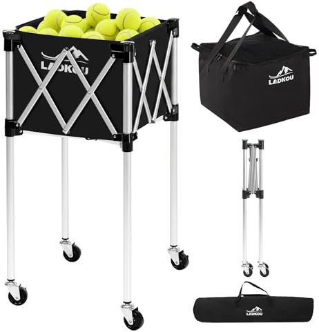 Ladkou Extra Large Tennis Ball Hopper, Holds 200 Balls, Foldable Tennis Ball Basket with Wheels & Removable Bag, Lightweight Pickleball Caddy Cart for Baseball/Softball, for Training/Teaching