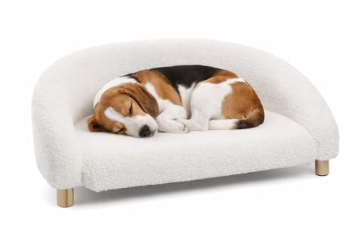 Panier Chien - Panier Chat - canape Chien - Dorado - Sofa - Demi-Ronde - Blanche - 77x50x27 cm - Textile et Bois - pour Petits Chiens et Chats - Pieds en Bois