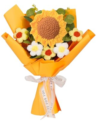 MIYUANGKJ Mazzo di fiori finti all'uncinetto, girasoli finti all'uncinetto, regalo per festival, matrimonio, festa della mamma, lavorato a maglia