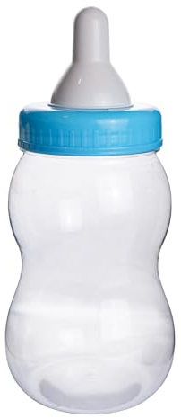Evershine Plastic Baby Bottle Bank, 13 Blue Fillable Baby Shower Bank, Plastic Jumbo Baby Favor Bottle Centerpiece