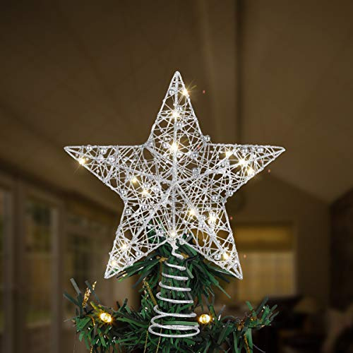 Toyvian Christmas Tree Topper Star,Christmas Decorations Lighted Wire Xmas Tree Star for Christmas Tree Ornament (12 Inch, Silver)