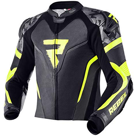 REBELHORN Rebel Motorradjacke Herren | Rindsleder | Ellbogen, Schultern und Rückenprotektor Stufe 2 | Ellbogen und Schulterschieber | Wasserdichte In&Out Weste | Belüftungspaneele
