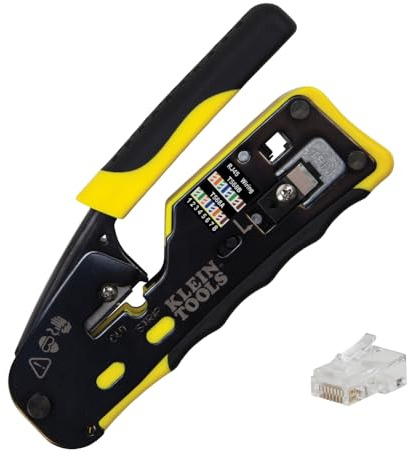 Klein Tools 80024 Ratcheting Data Cable and RJ45 Crimp Tool with CAT6 Plug 50-Pack, Pass Thru Installation Tool Kit
