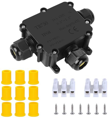 SZFUDIGO abzweigdose wasserdicht,abzweigdose ip68 verteilerdose außen wasserdicht,stromverteiler aussen erdkabel verbinder wasserdicht,3-Wege T-Form4–15 mm Schwarz 1-Pack