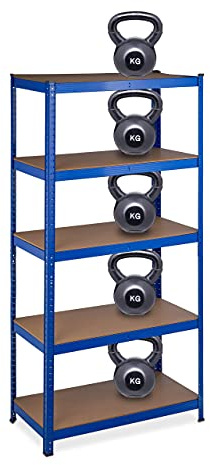 Relaxdays - Estantería de Carga Pesada, Lote de 2, 180 x 90 x 45 cm, Capacidad de 1325 kg, 5 Niveles, para Montar, Bodega, Garaje, Acero, Azul