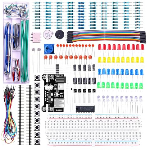 ELEGOO Upgraded Electronics Fun Kit w/Power Supply Module, Jumper Wire, Precision Potentiometer, 830 tie-Points Breadboard Compatible with Arduino, STM32