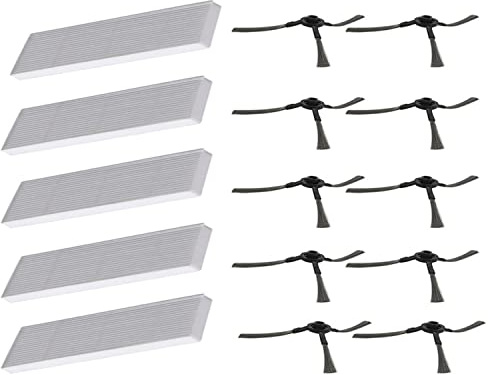 T/F für Vileda VR 102 / VR 201 / VR 303 Roboterstaubsauger Ersatzteil Zubehör Kit 10 Seitenbürste & 5 HEPA-Filter